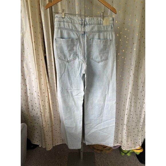 Zara Bloggers Favorite 100% Cotton Light Wash Full Length Wide Leg Denim Jeans 6 - Picture 3 of 6